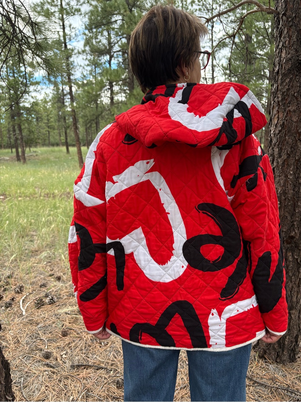 Upcycled Red 'Love' Quilted Women's Hoodie - Picture 3 of 7